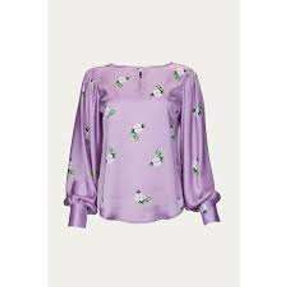 Smythe Lavender Floral Satin Puff Sleeve Keyhole Blouse‎ XS